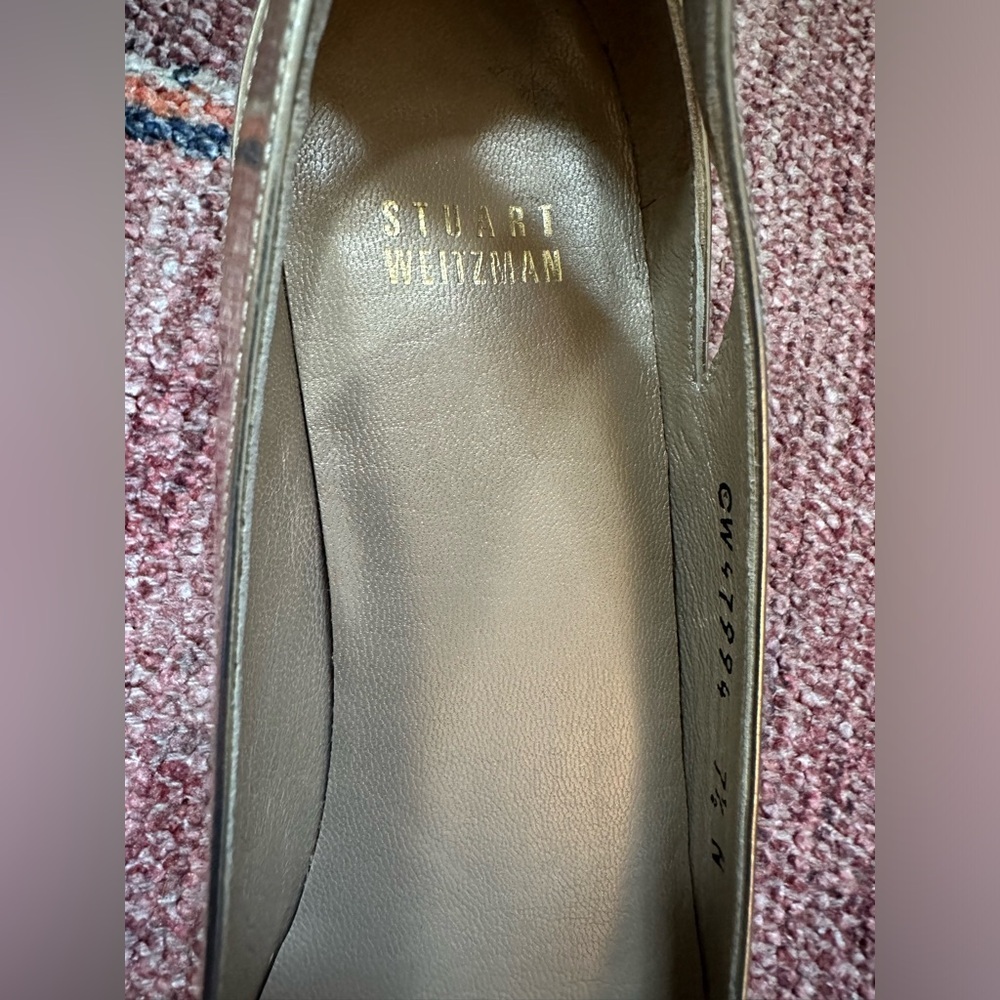 Stuart Weitzman Metallic Gold Peep Toe Flats - Picture 4 of 6